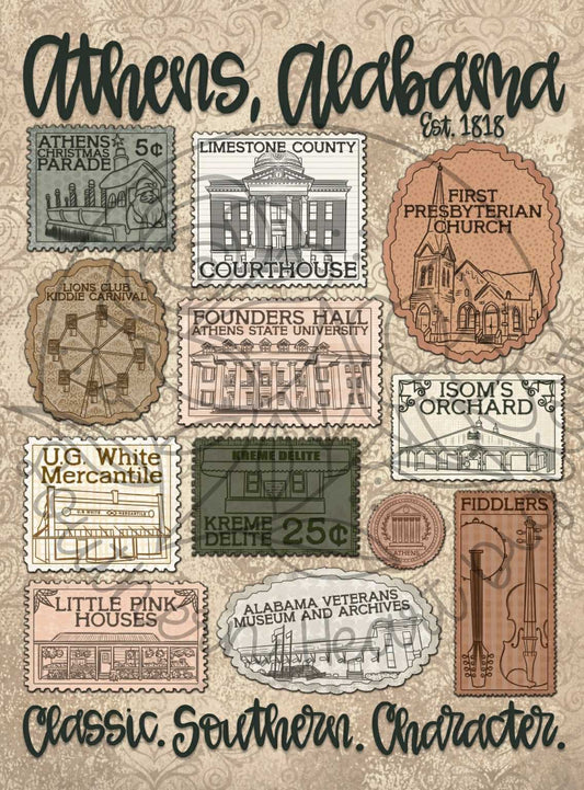 Athens, Alabama Vintage Postage Stamp Blanket
