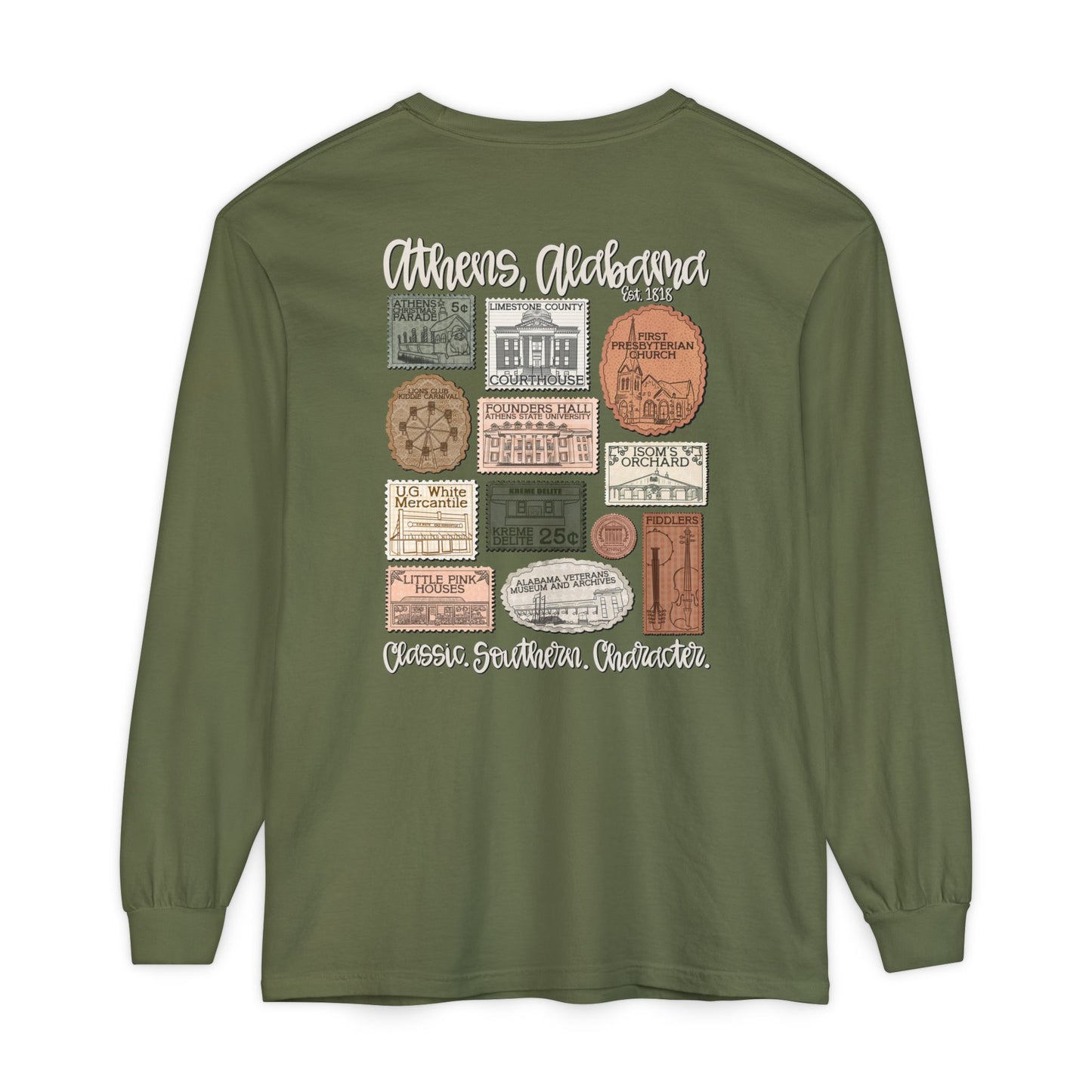 Athens Vintage Stamp Local Landmark Graphic Long Sleeve Shirt