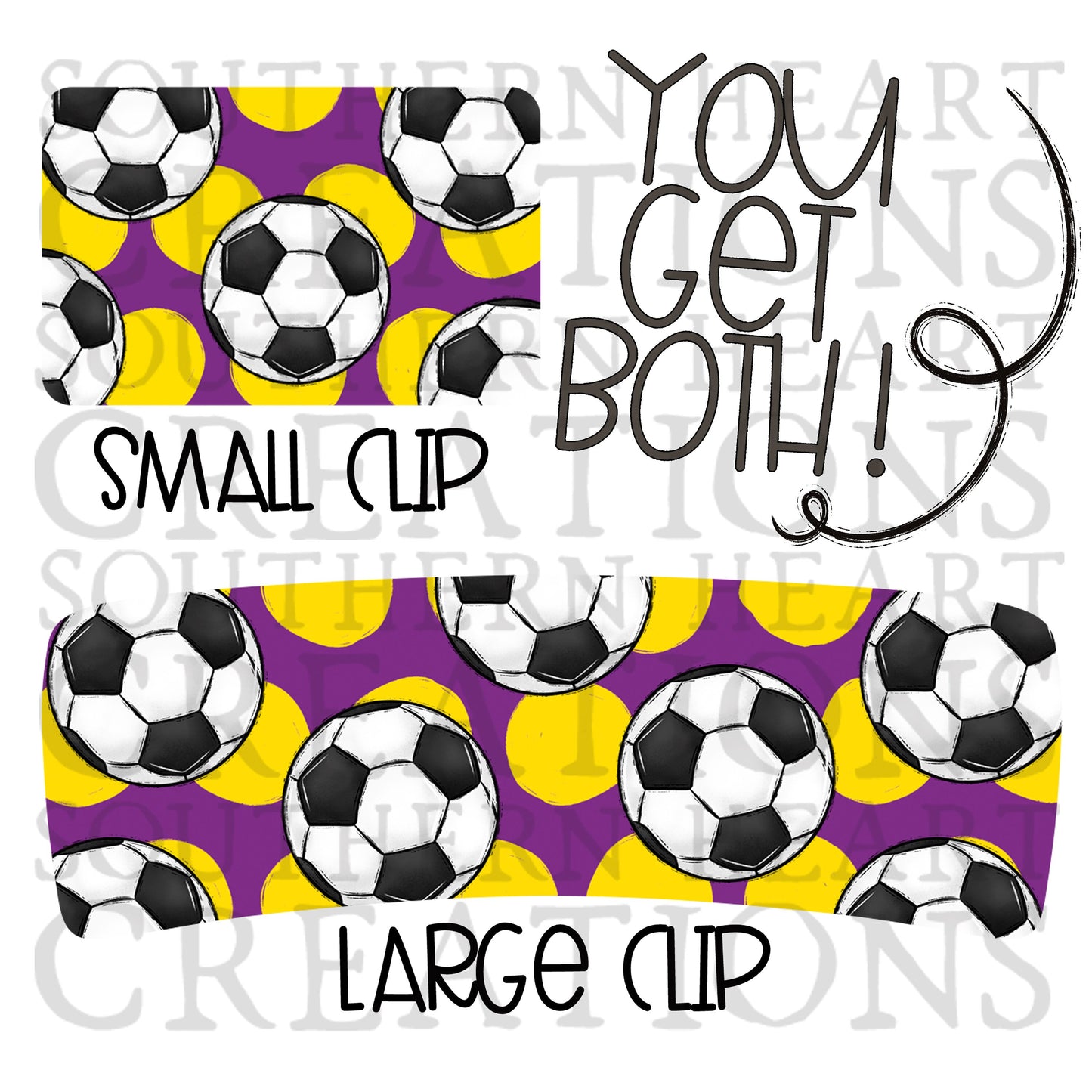 Purple and Gold Soccer Claw Clip Attachment Bundle PNG Digital Download