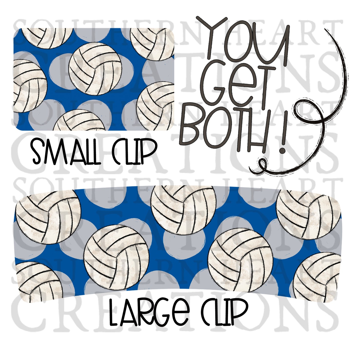 Blue and Gray Volleyball Claw Clip Attachment Bundle PNG Digital Download