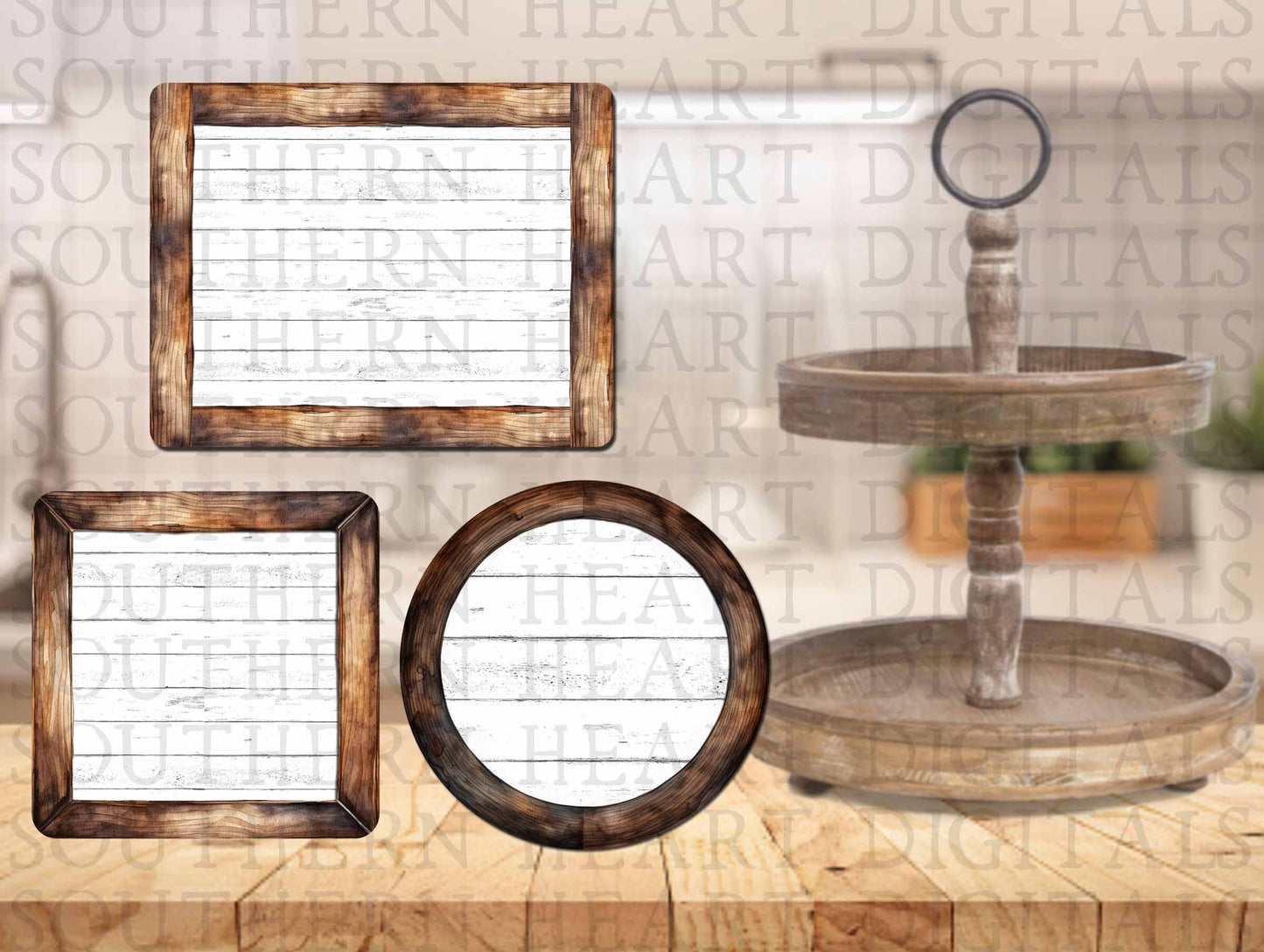 Blank Rustic Frames Set of 3 Tiered Tray Decor Bundle PNG Digital File