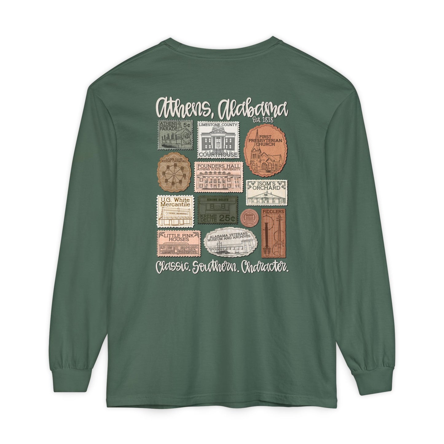 Athens Vintage Stamp Local Landmark Graphic Long Sleeve Shirt