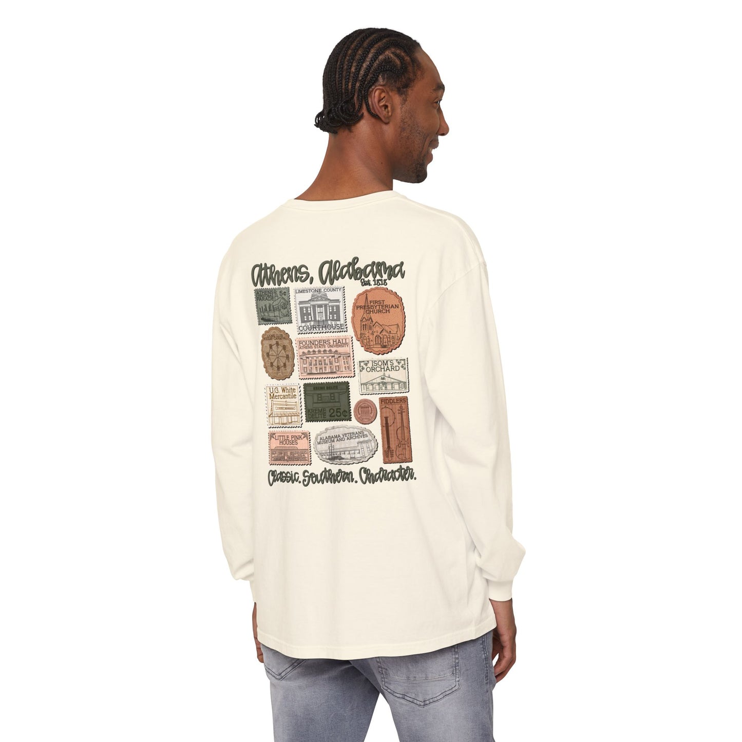 Athens Vintage Stamp Local Landmark Graphic Long Sleeve Shirt