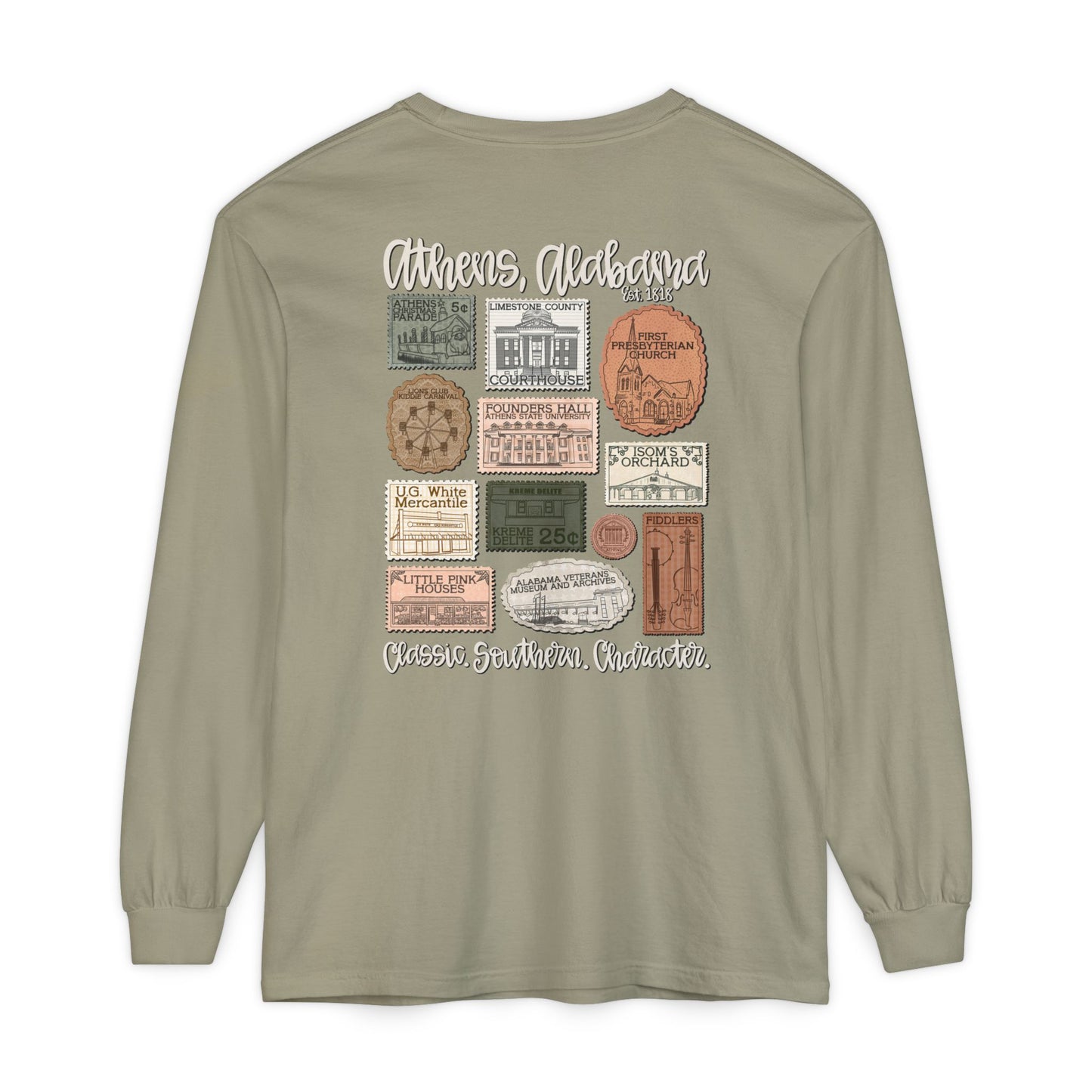 Athens Vintage Stamp Local Landmark Graphic Long Sleeve Shirt