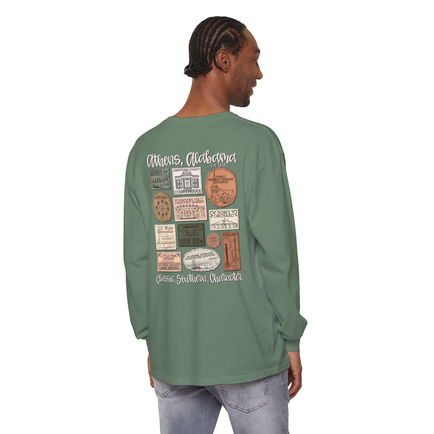 Athens Vintage Stamp Local Landmark Graphic Long Sleeve Shirt