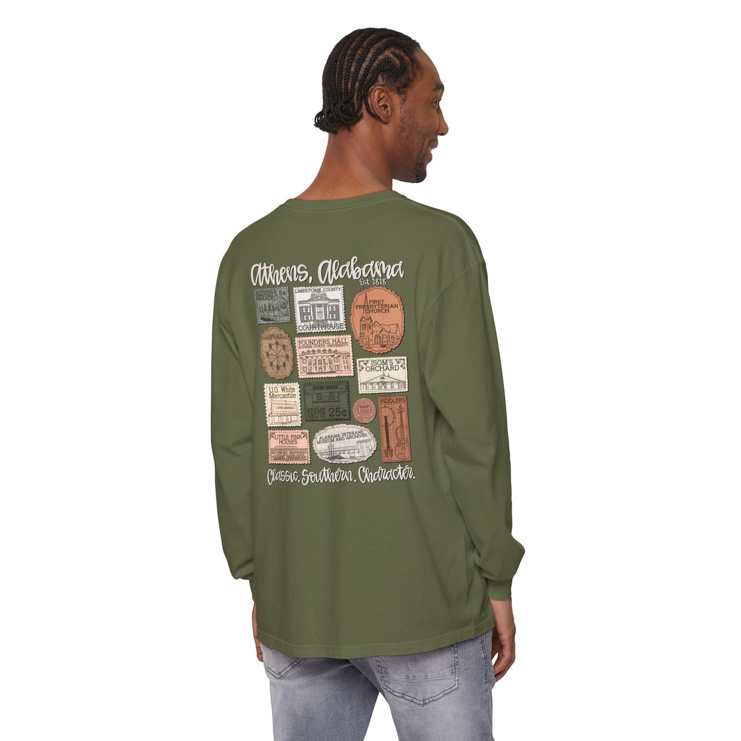 Athens Vintage Stamp Local Landmark Graphic Long Sleeve Shirt