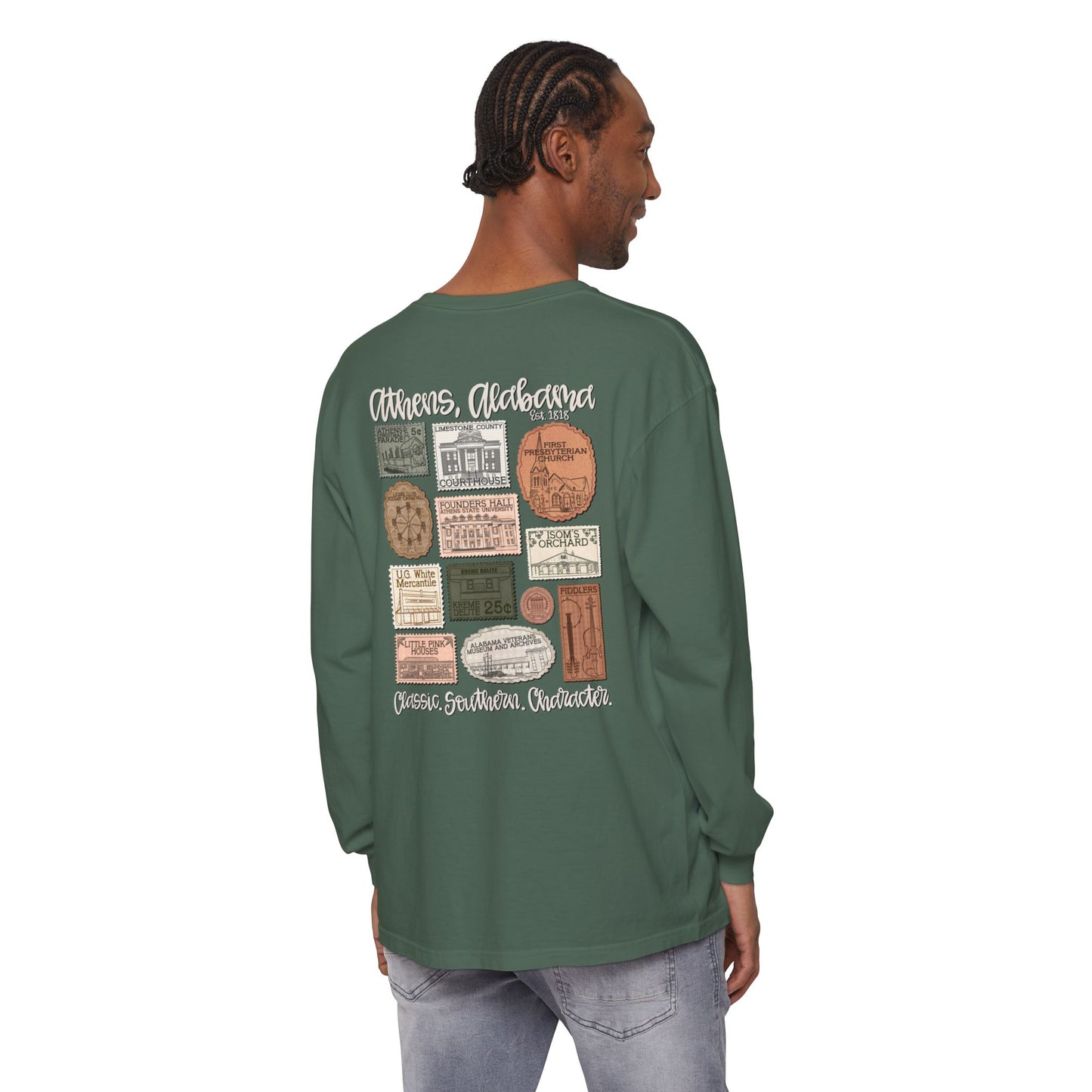 Athens Vintage Stamp Local Landmark Graphic Long Sleeve Shirt