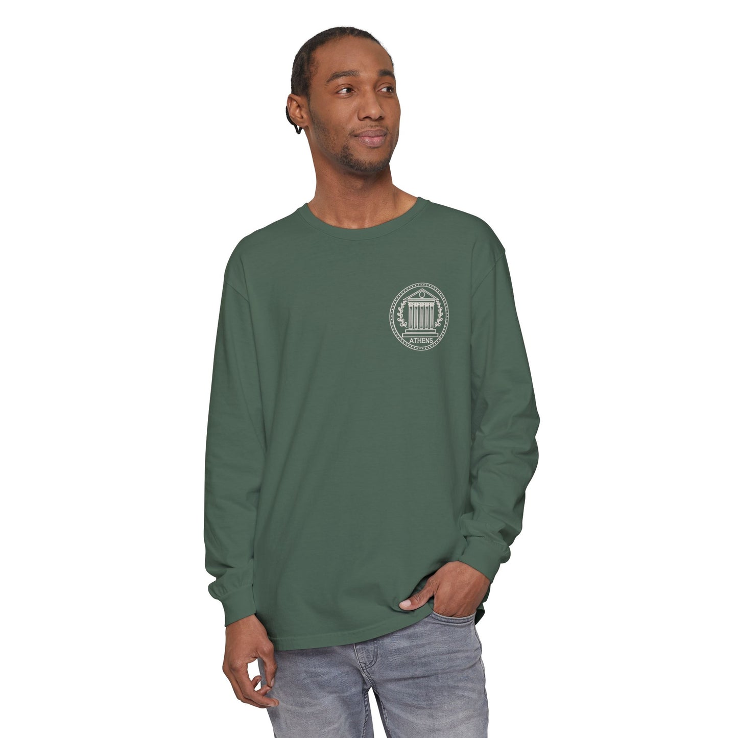 Athens Vintage Stamp Local Landmark Graphic Long Sleeve Shirt