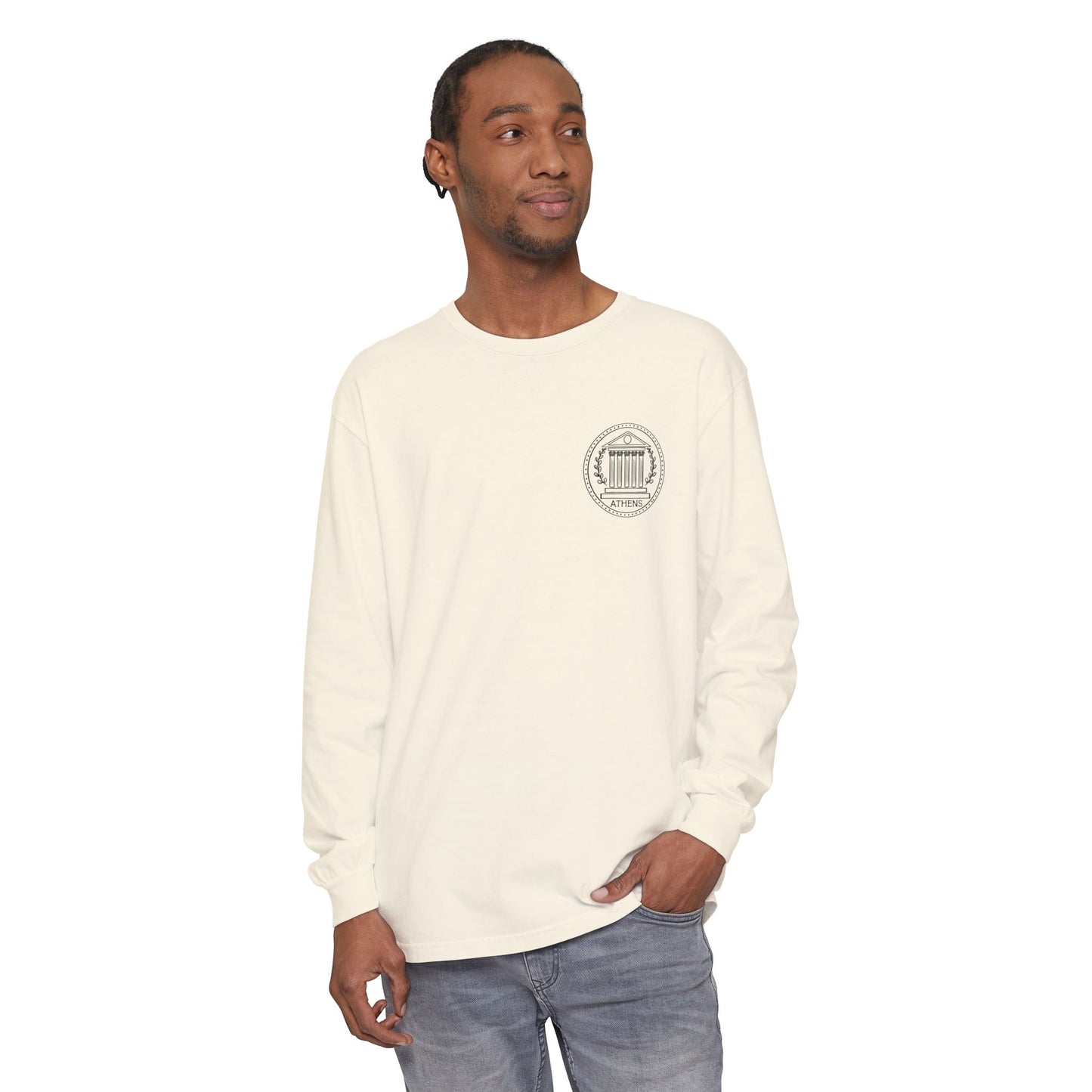 Athens Vintage Stamp Local Landmark Graphic Long Sleeve Shirt