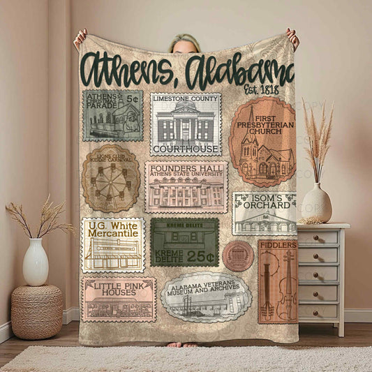 Athens, Alabama Vintage Postage Stamp Blanket