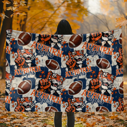 Auburn Tigers Checkered Mascot Blanket