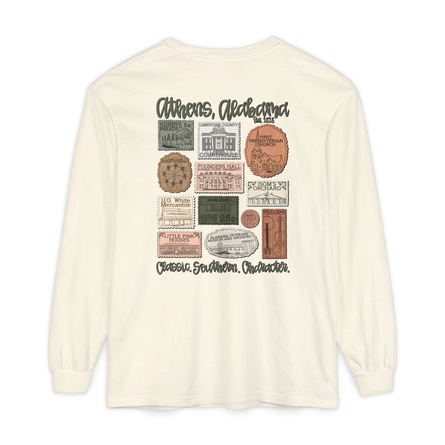 Athens Vintage Stamp Local Landmark Graphic Long Sleeve Shirt