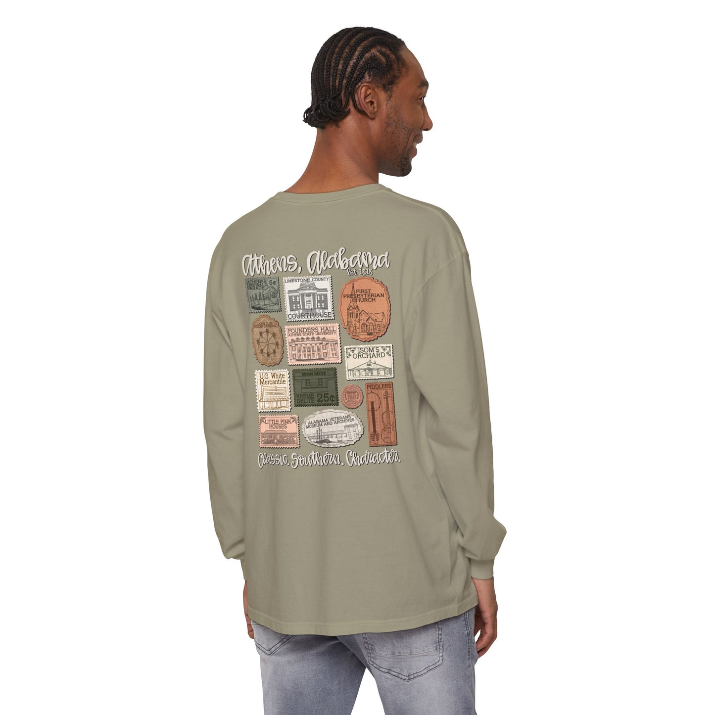 Athens Vintage Stamp Local Landmark Graphic Long Sleeve Shirt