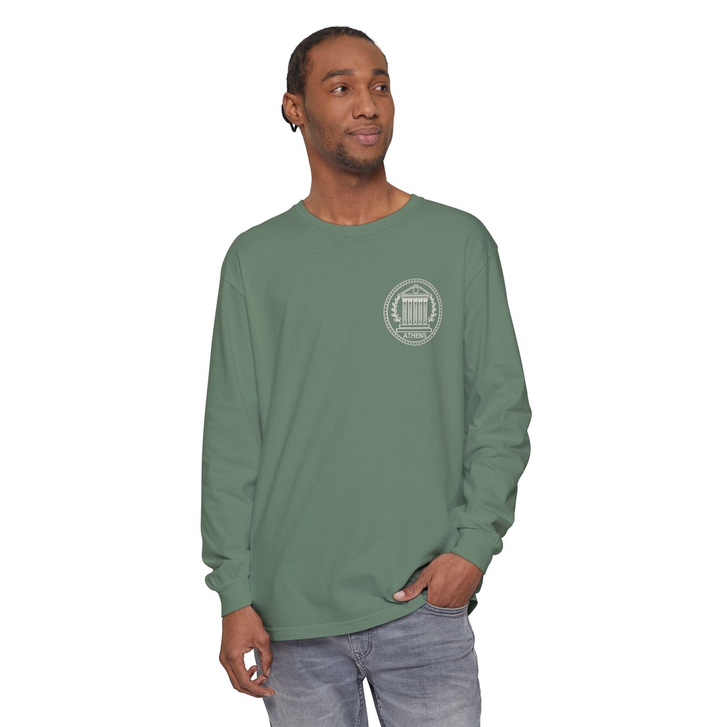 Athens Vintage Stamp Local Landmark Graphic Long Sleeve Shirt