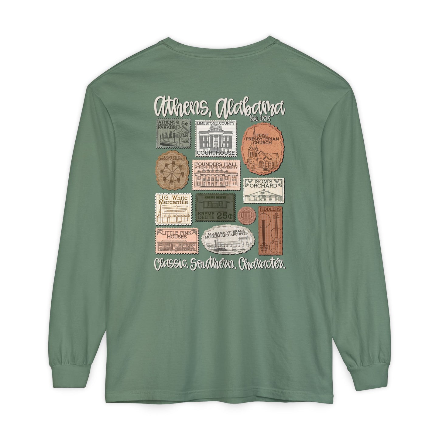 Athens Vintage Stamp Local Landmark Graphic Long Sleeve Shirt