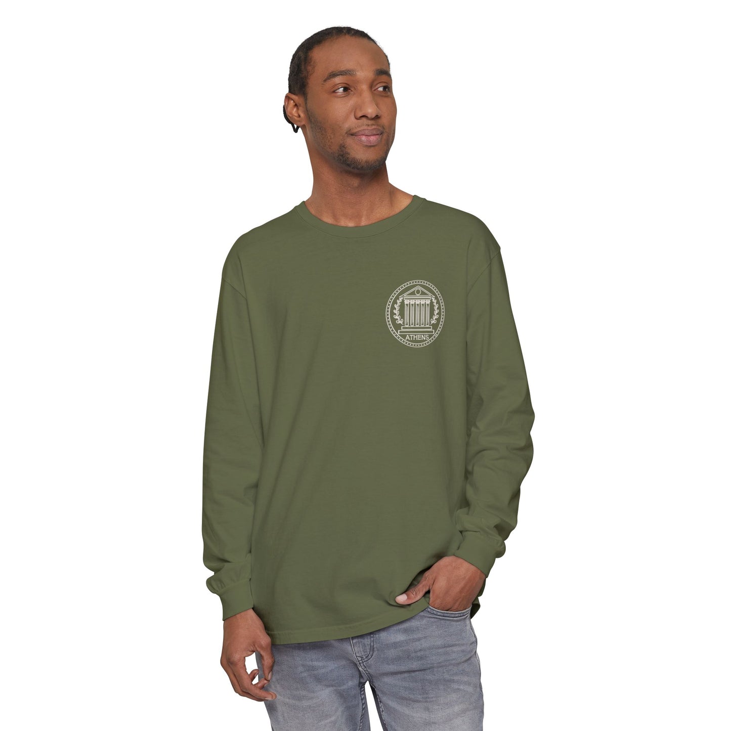 Athens Vintage Stamp Local Landmark Graphic Long Sleeve Shirt