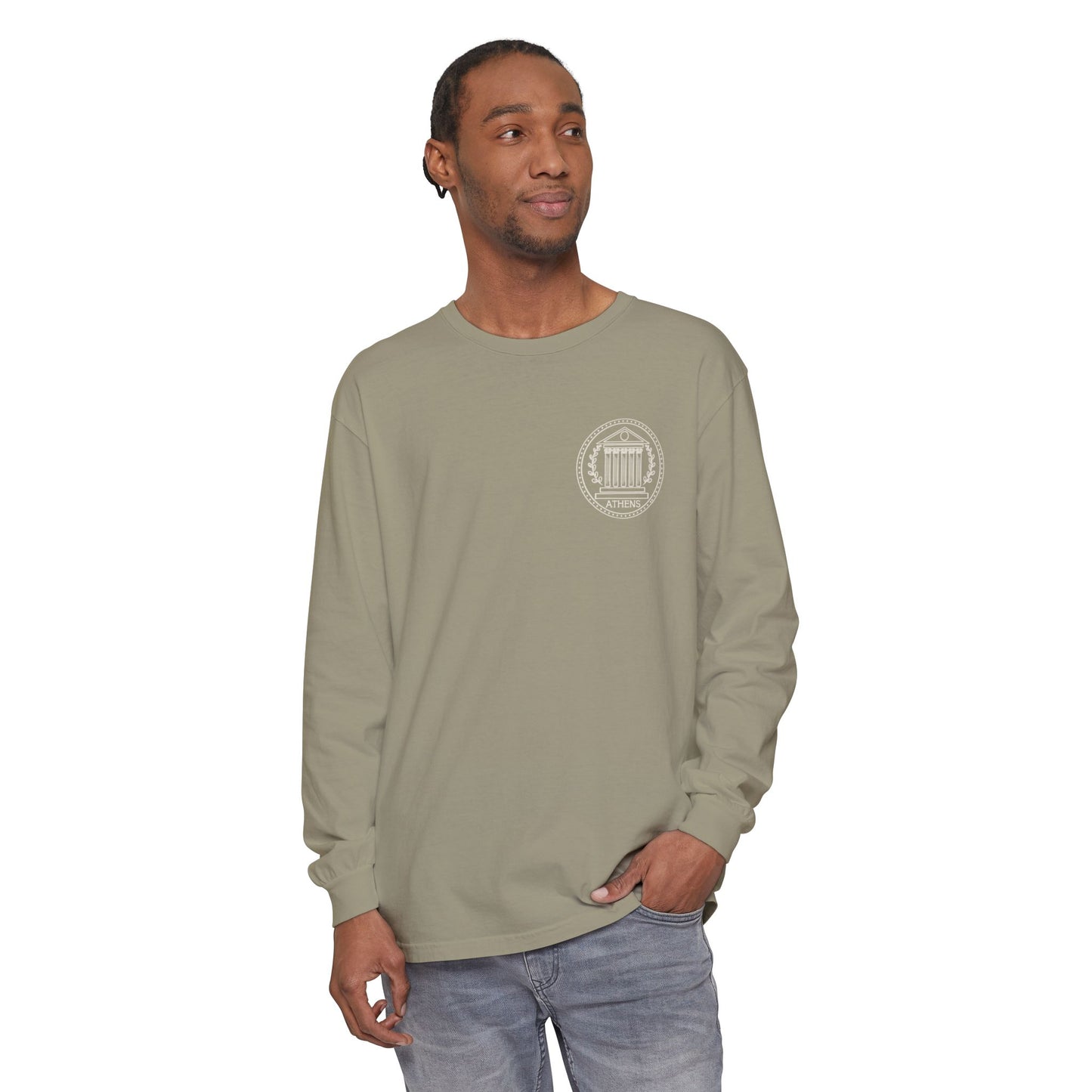Athens Vintage Stamp Local Landmark Graphic Long Sleeve Shirt