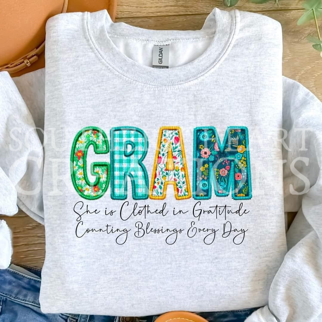 She is Clothed in Gratitude Faux Embroidery Shirt