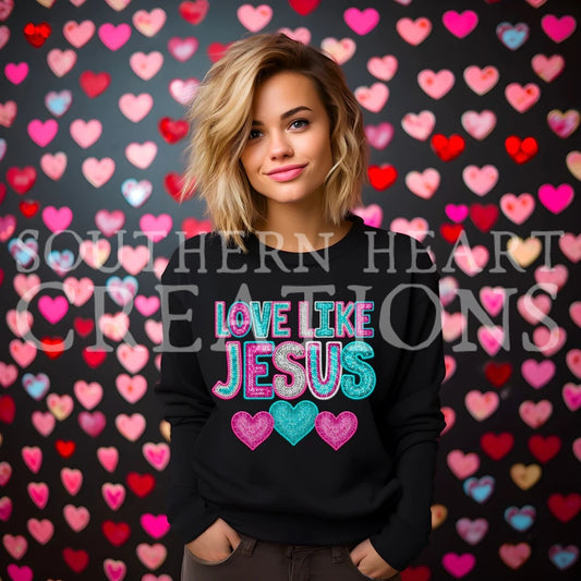 Love Like Jesus Faux Embroidery & Glitter Shirt