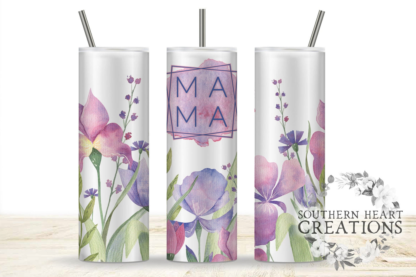 Watercolor Floral Mama Tumbler Wrap PNG Digital Download