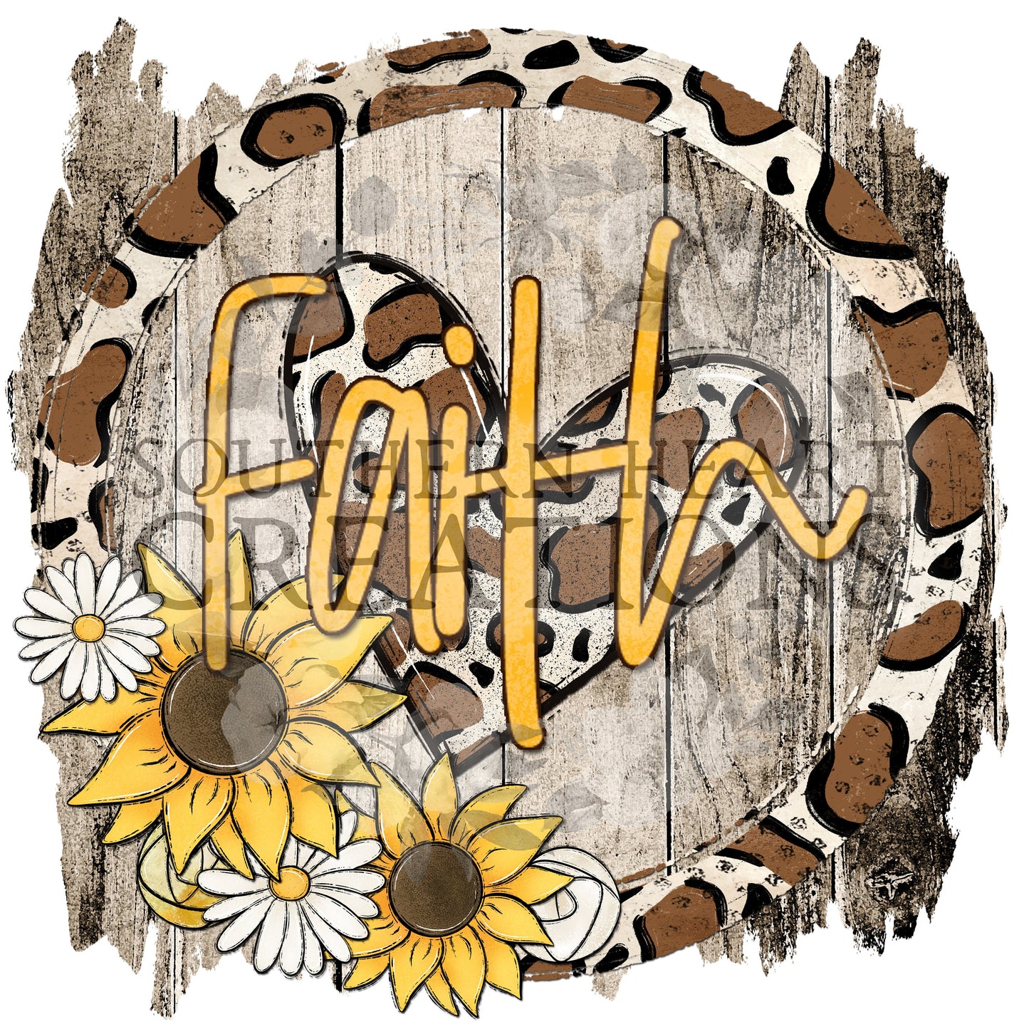 Rustic Leopard and Sunflower Faith PNG Digital File