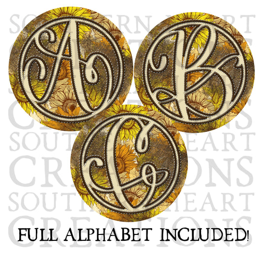 Faux Embroidery Monogram Alpha Circle Patch PNG Digital Download