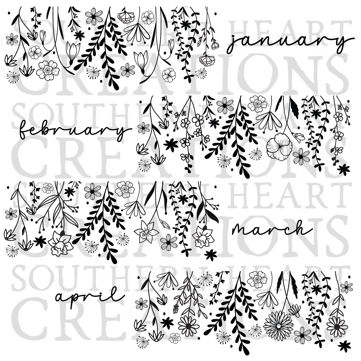 Floral Birth Month Border Tumbler Wrap PNG Digital Download