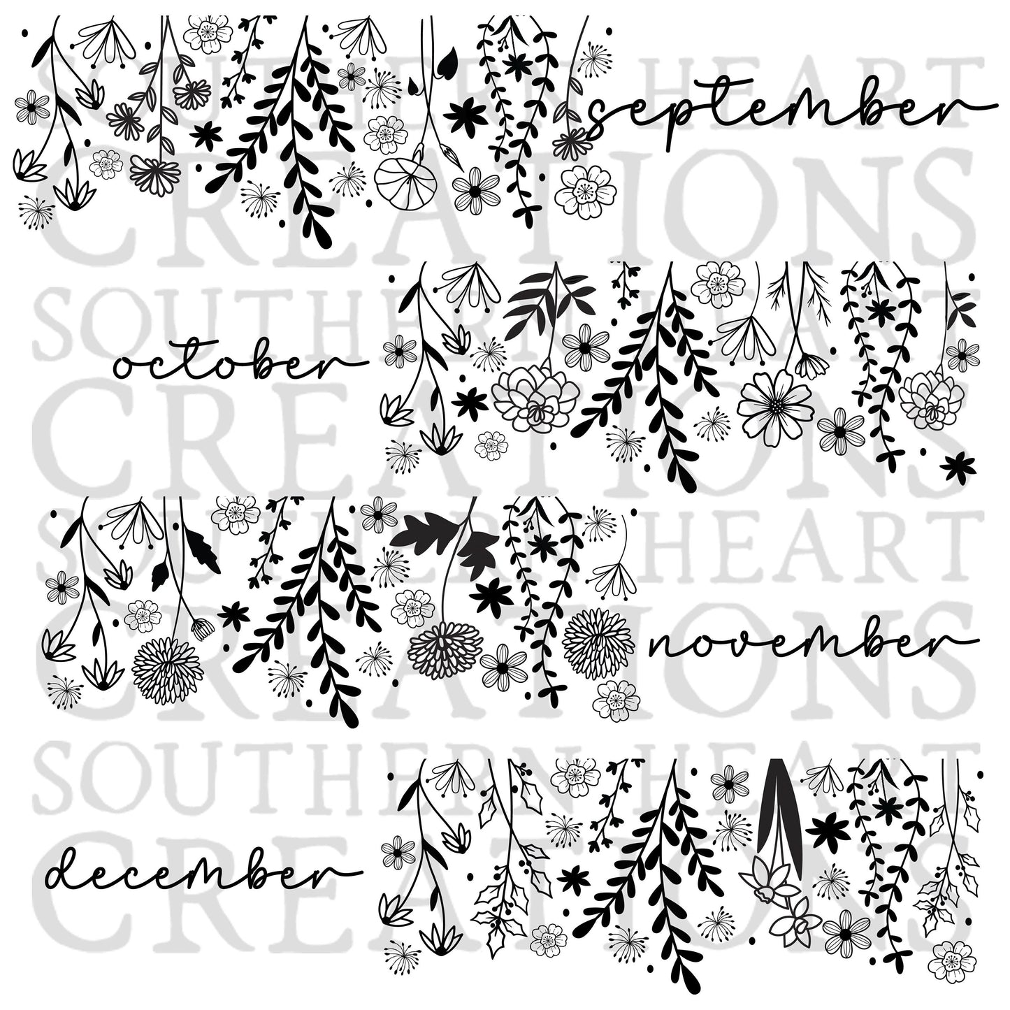 Floral Birth Month Border Tumbler Wrap PNG Digital Download