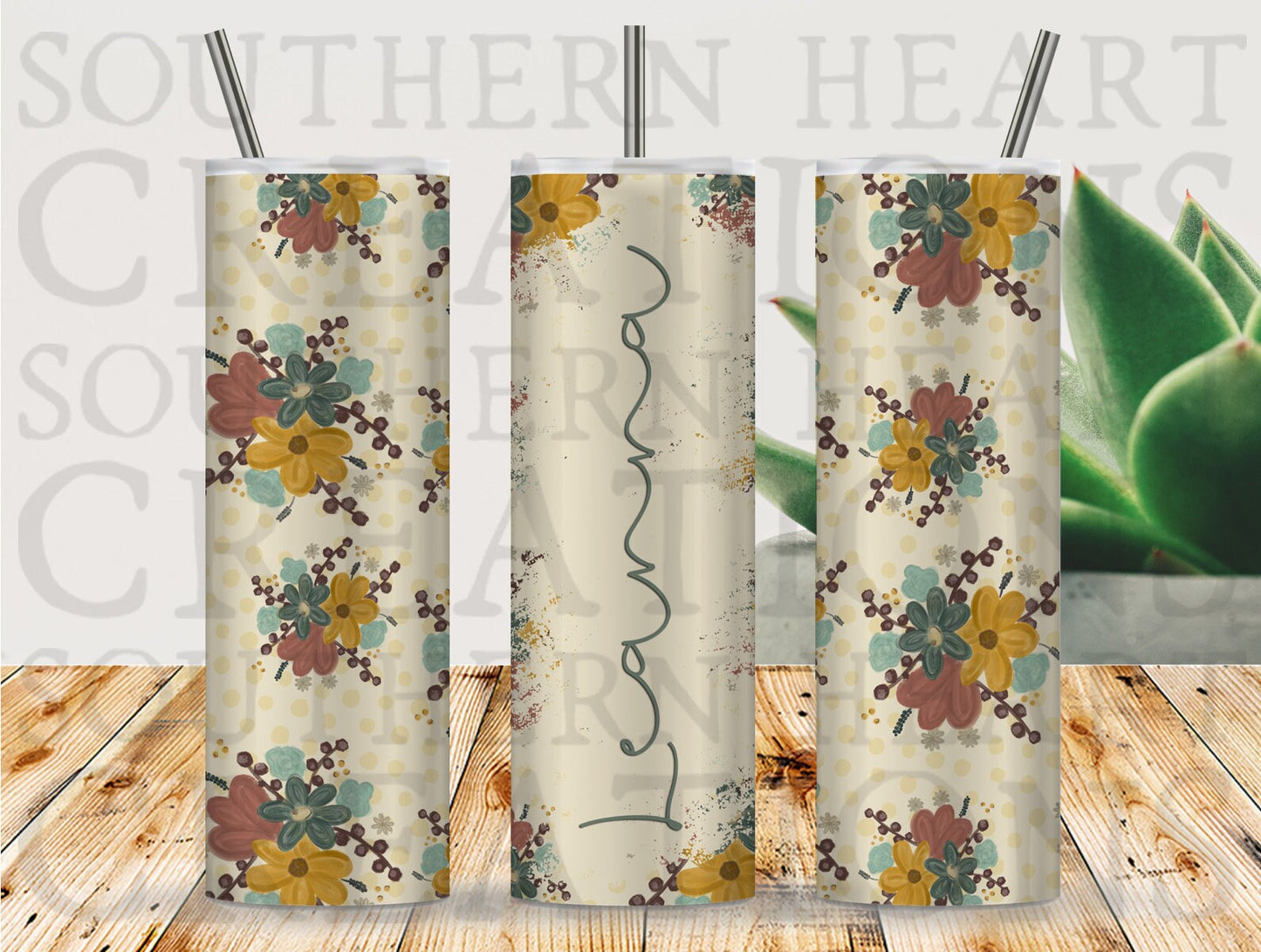 Hand Drawn Seamless Floral Tumbler Wrap PNG Digital Download