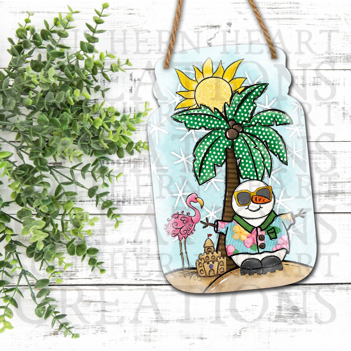 Mason Jar Door Hanger Beach Snowman PNG Digital File