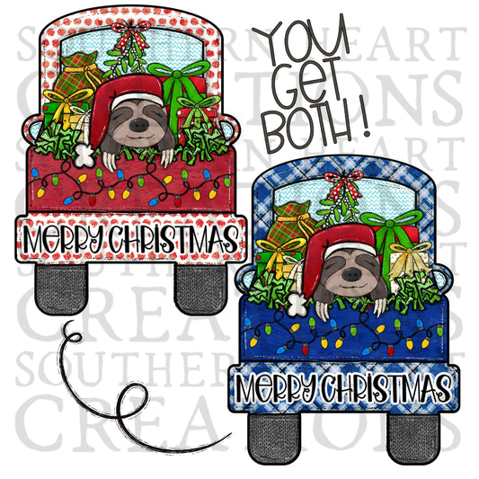 Christmas Truck with Sloth Ornament PNG Digital File