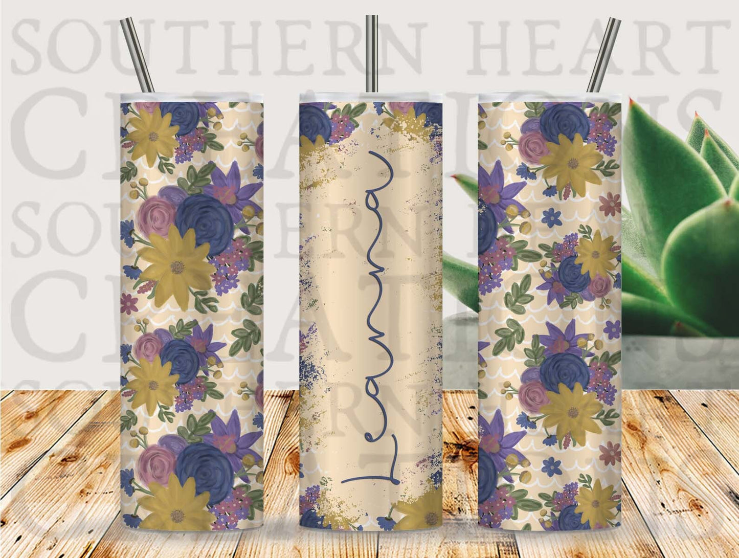 Hand Drawn Floral Tumbler Wrap PNG Digital Download