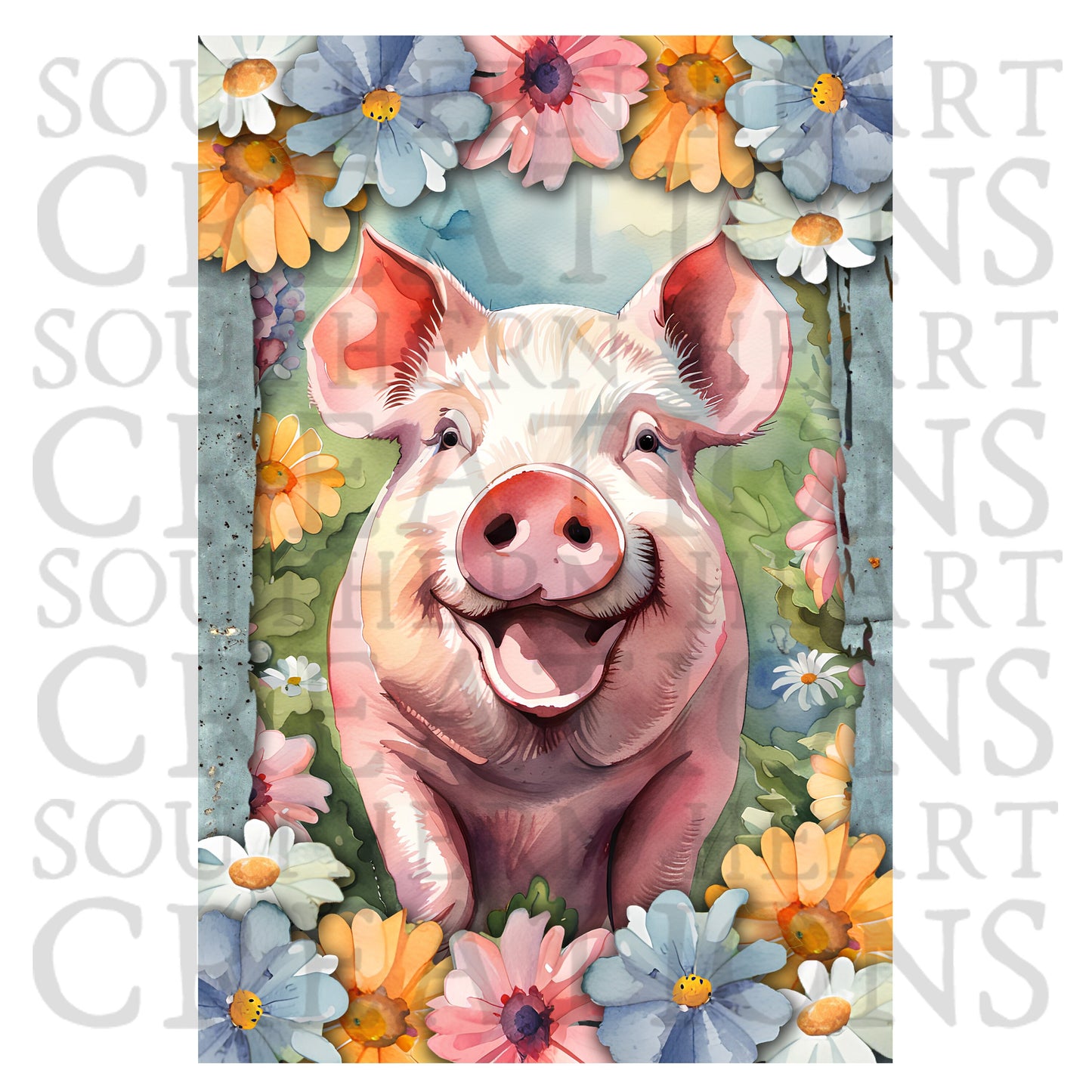 Watercolor Pig Garden Flag PNG Digital Download