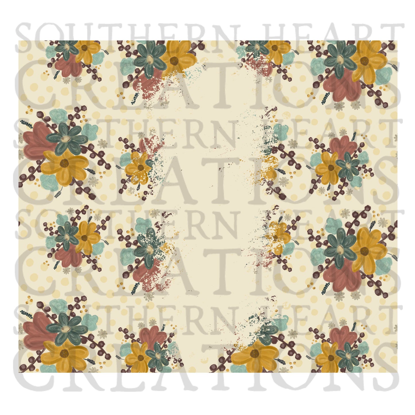 Hand Drawn Seamless Floral Tumbler Wrap PNG Digital Download