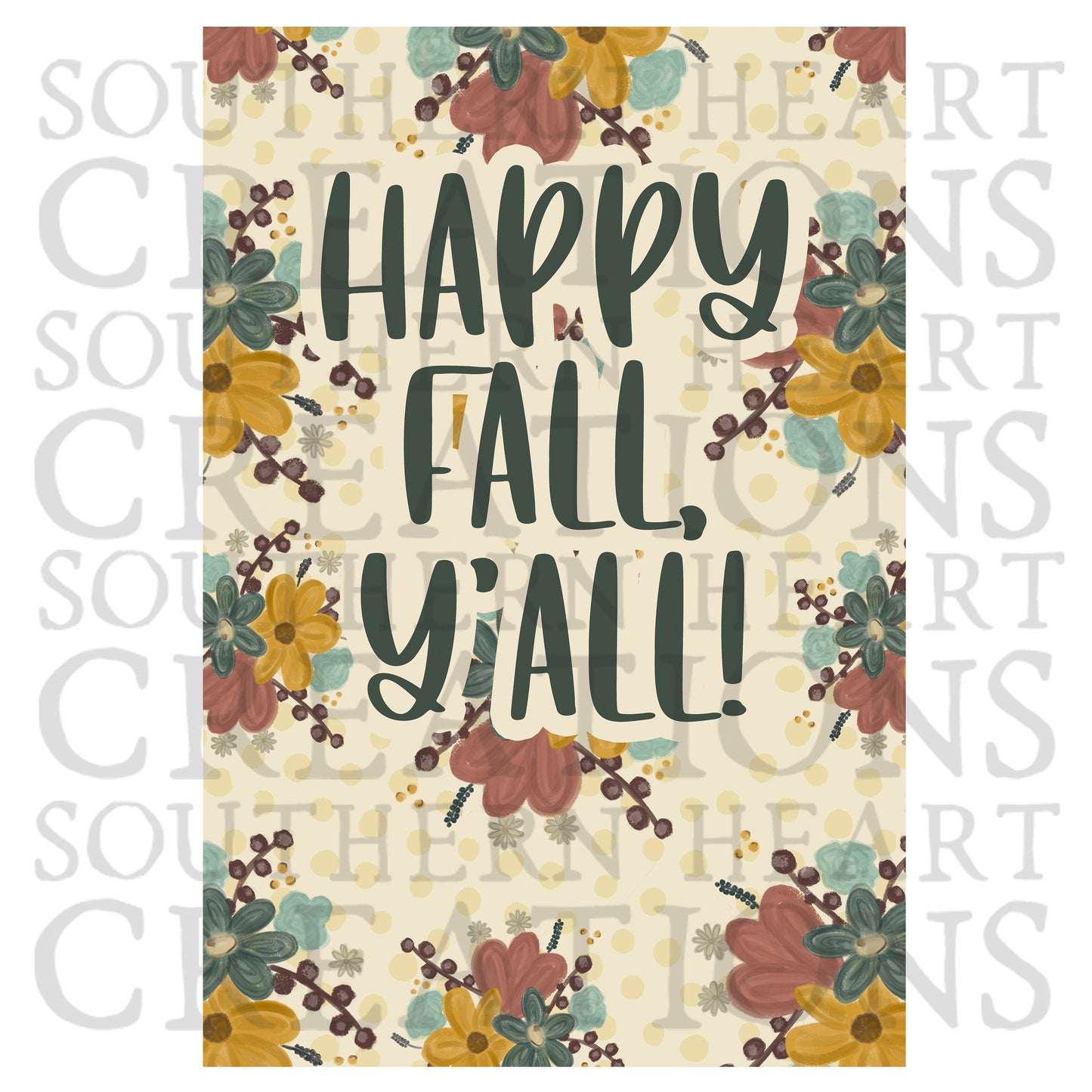 Happy Fall Floral Garden Flag PNG Digital Download