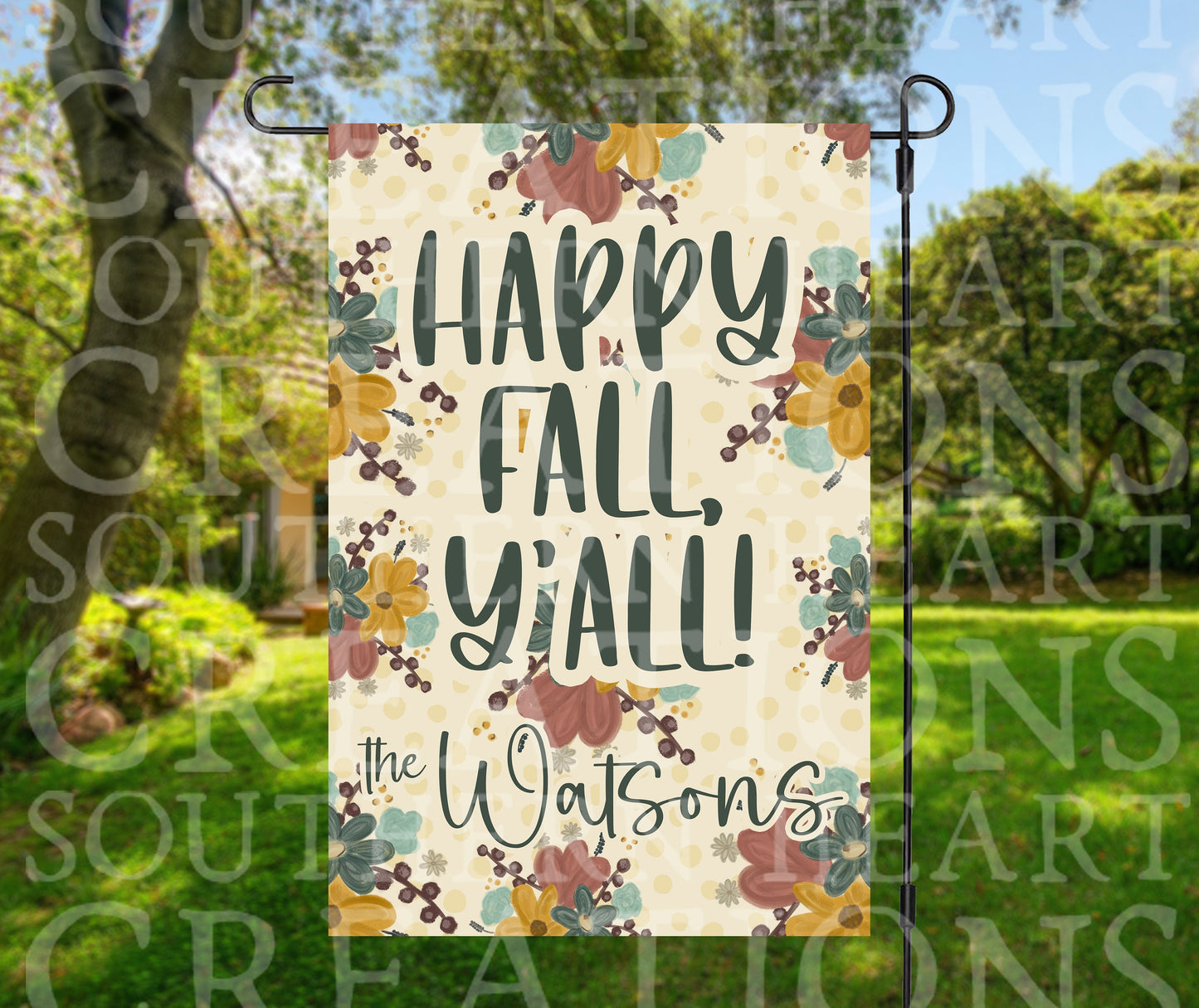 Happy Fall Floral Garden Flag PNG Digital Download