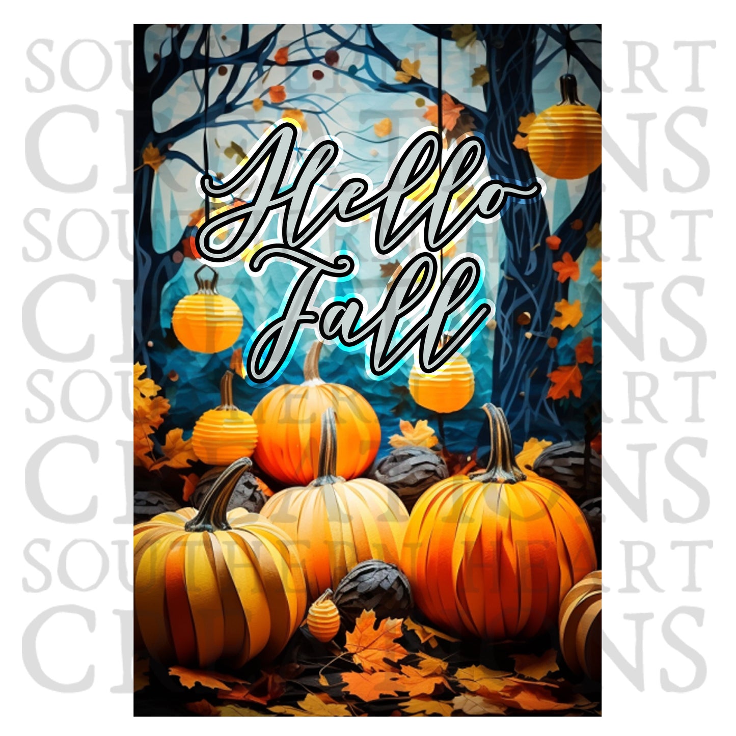 Hello Fall Pumpkins Garden Flag PNG Digital Download