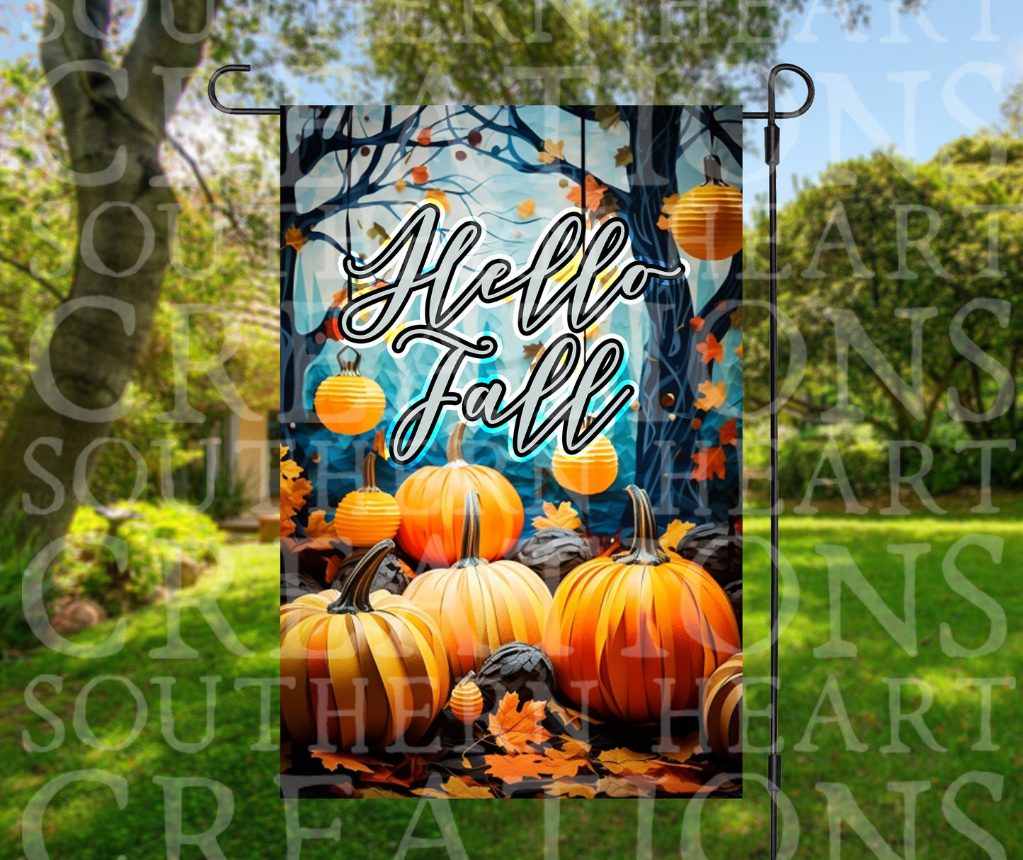 Hello Fall Pumpkins Garden Flag PNG Digital Download