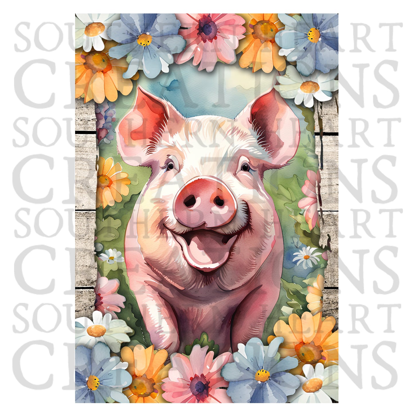 Watercolor Happy Pig Garden Flag PNG Digital Download