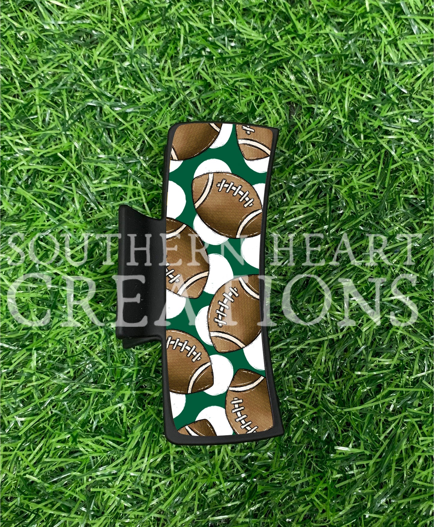 Green and White Football Claw Clip Attachment Bundle PNG Digital Download