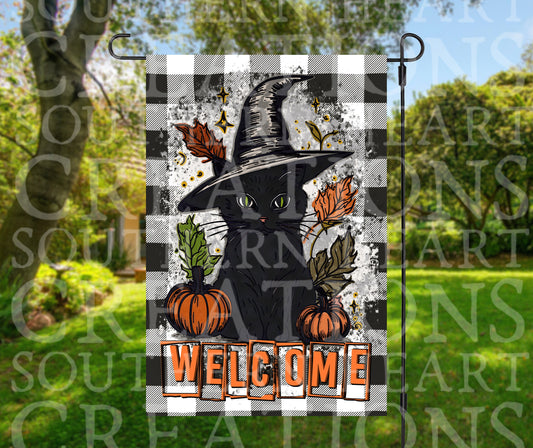 Black Cat Halloween Garden Flag PNG Digital Download