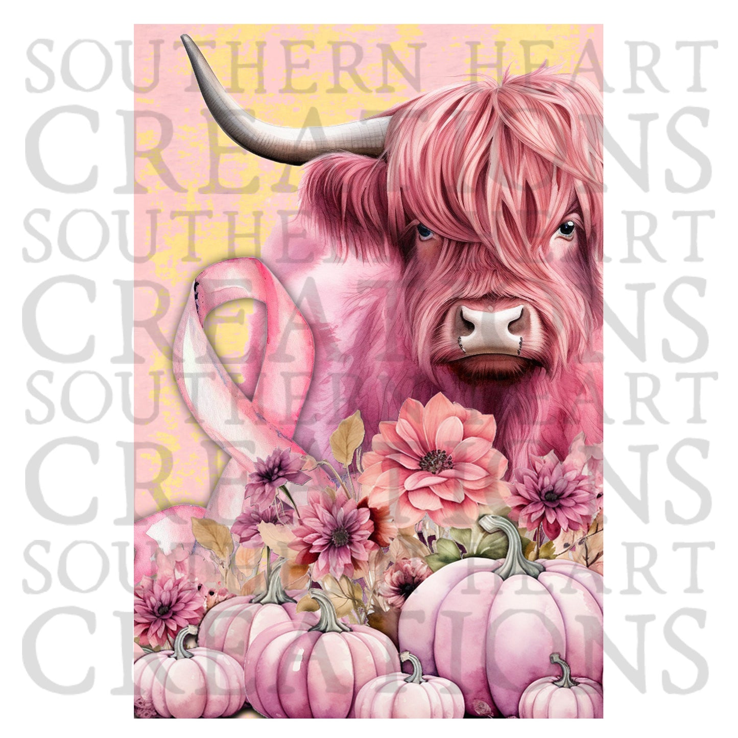 Highland Cow Breast Cancer Awareness Garden Flag PNG Digital Download