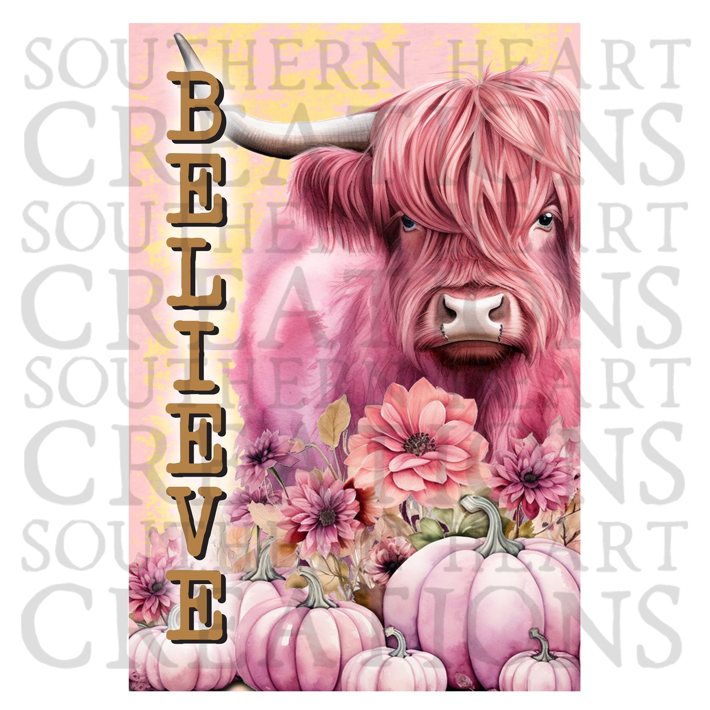 Highland Cow Believe Garden Flag PNG Digital Download