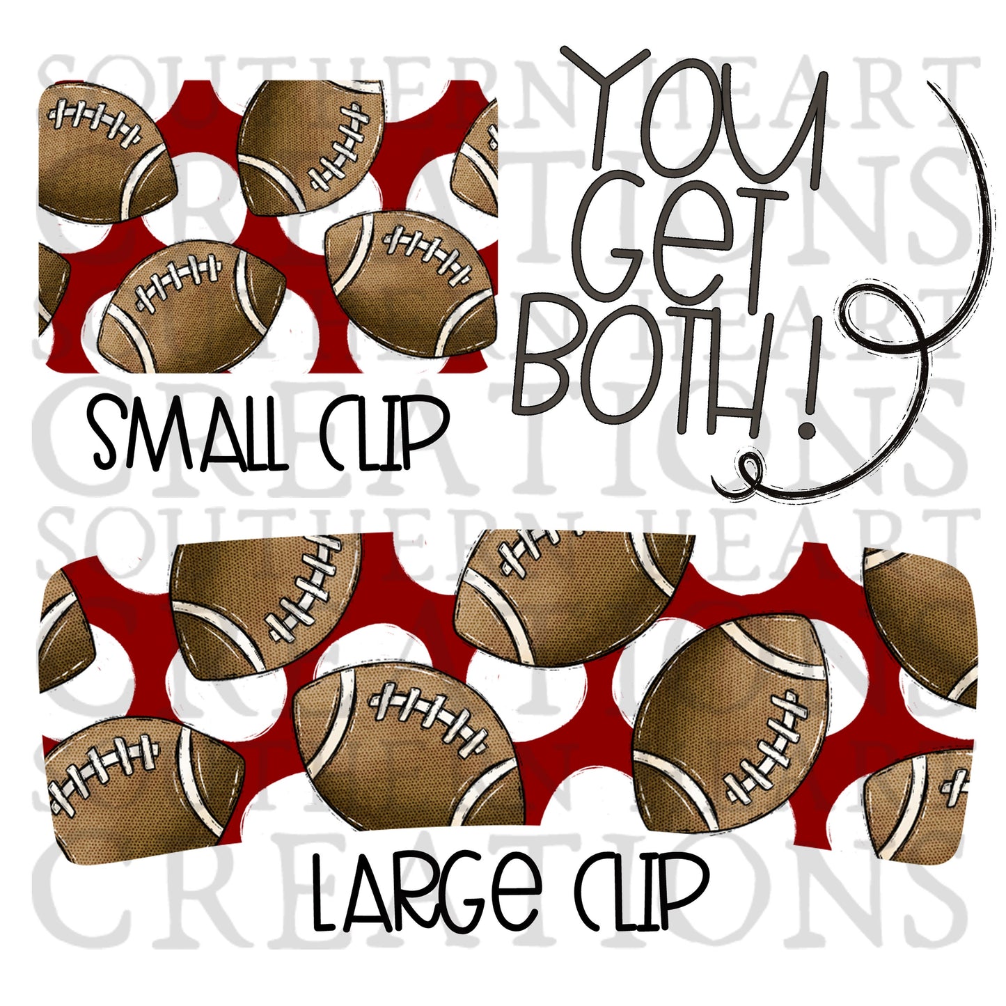 Maroon and White Football Claw Clip Attachment Bundle PNG Digital Download