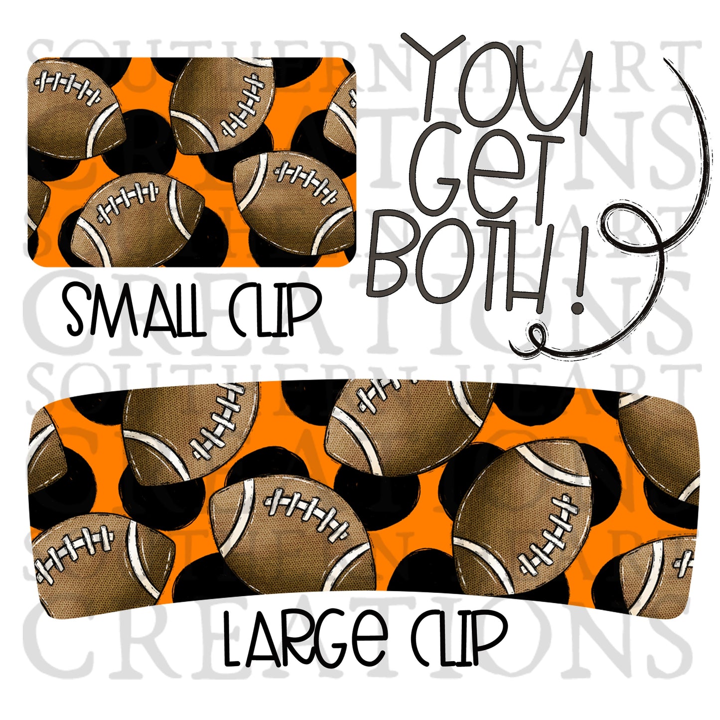 Orange and Black Football Claw Clip Attachment Bundle PNG Digital Download