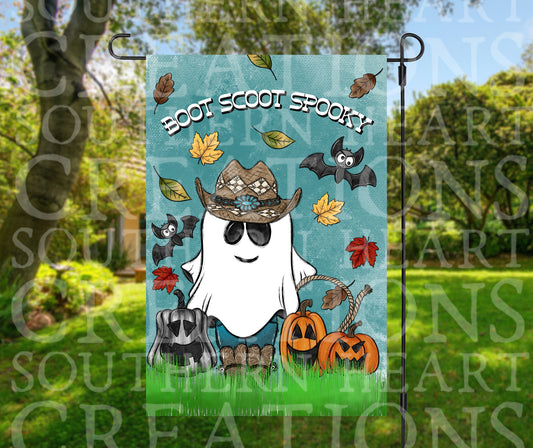 Boot Scoot Spooky Ghost Cowboy Garden Flag PNG Digital Download