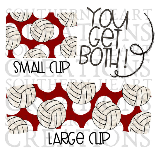 Maroon and White Volleyball Claw Clip Attachment Bundle PNG Digital Download