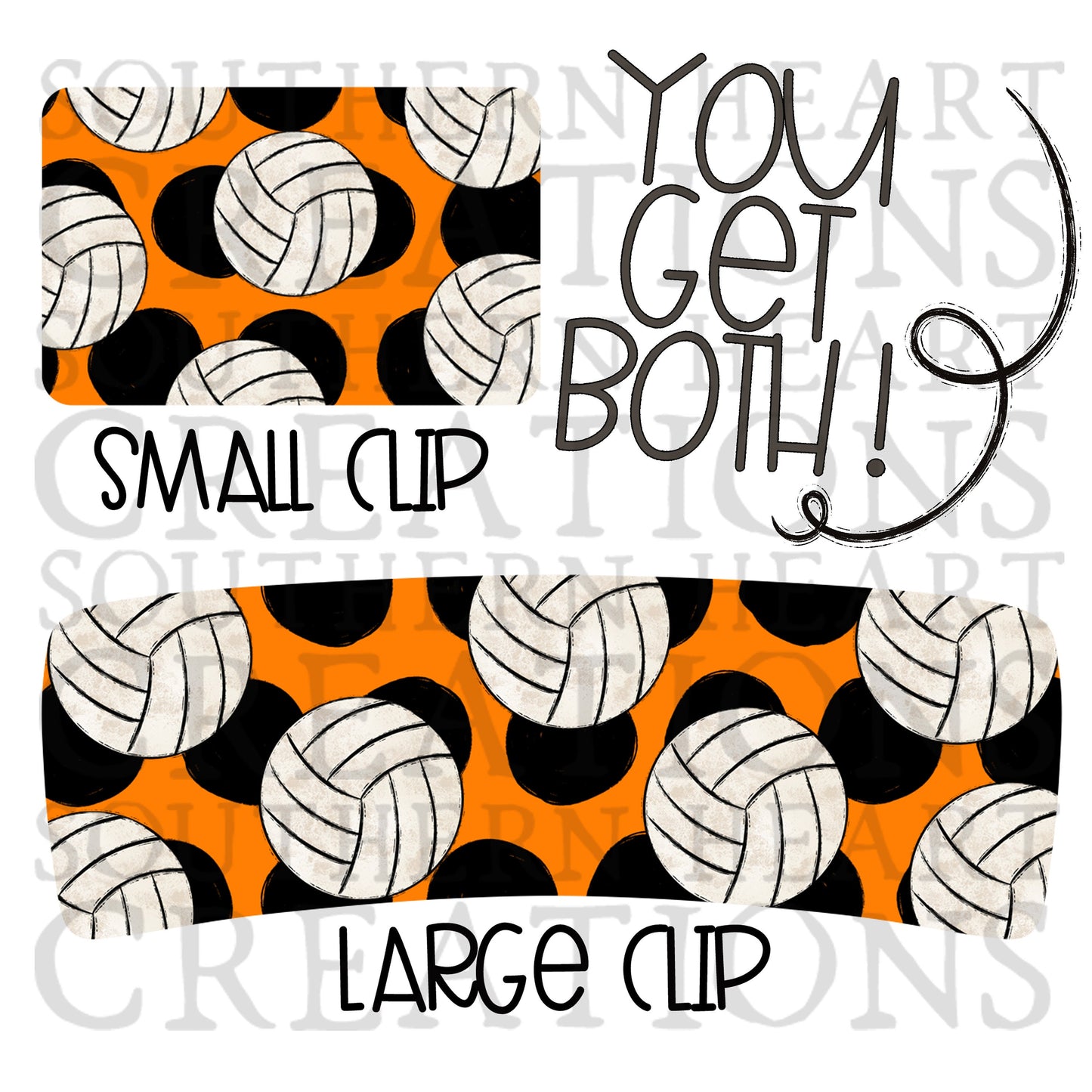 Orange and Black Volleyball Claw Clip Attachment Bundle PNG Digital Download