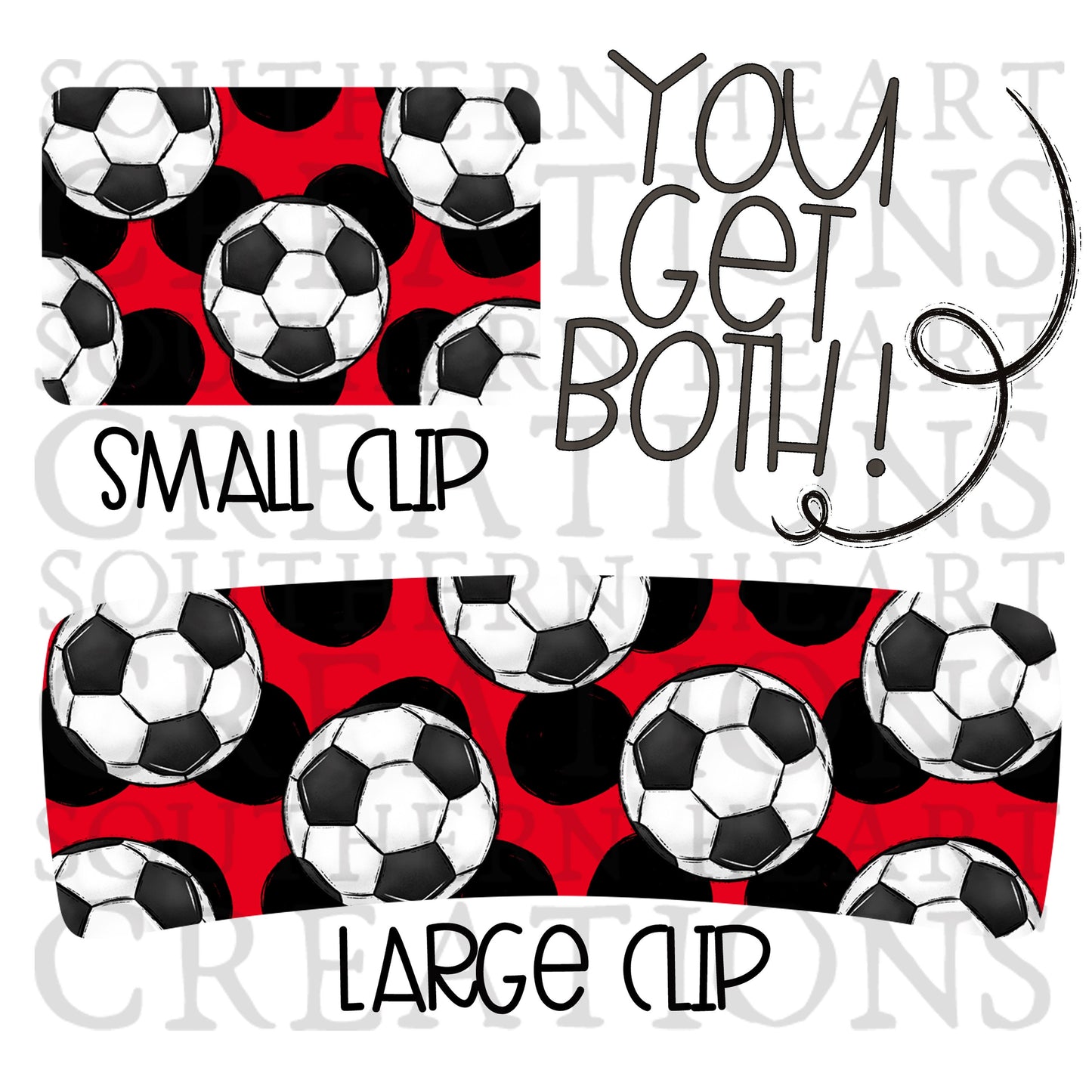 Red and Black Soccer Claw Clip Attachment Bundle PNG Digital Download