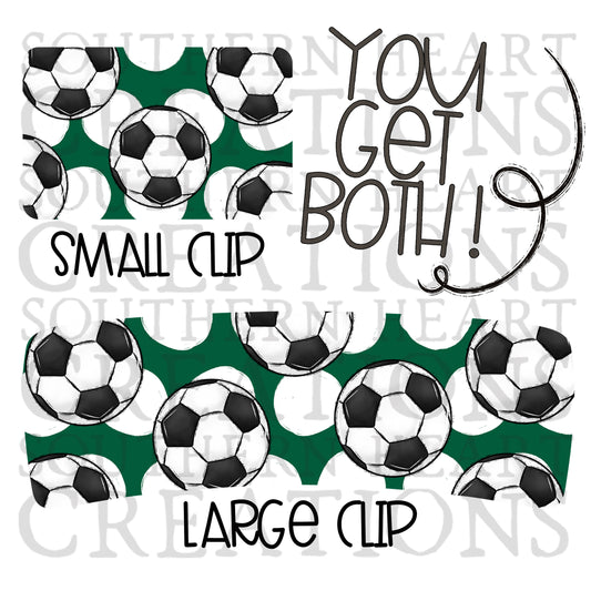 Green and White Soccer Claw Clip Attachment Bundle PNG Digital Download